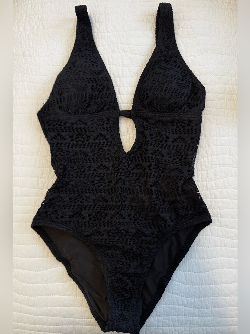 Black Crochet One-Piece Swimsuit